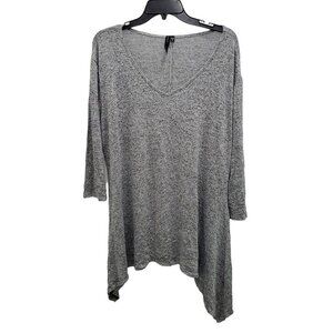 Obsession‎ Woman's Gray Marled Soft Asymmetrical Sharkbite Hem 3/4 Top Plus 3X